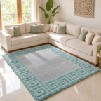 Avioni Atlas Collection- Micro Grey with 3D Aqua Designer Border -Different Sizes Shaggy Fluffy Rugs and Carpet for Living Room