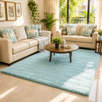Avioni Home Atlas Collection - Moroccan Style Microfiber Carpet In Plain Aqua | Soft, Non-Slip, Easy to Clean