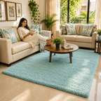 Avioni Home Atlas Collection - Moroccan Style Microfiber Carpet In Plain Aqua | Soft, Non-Slip, Easy to Clean