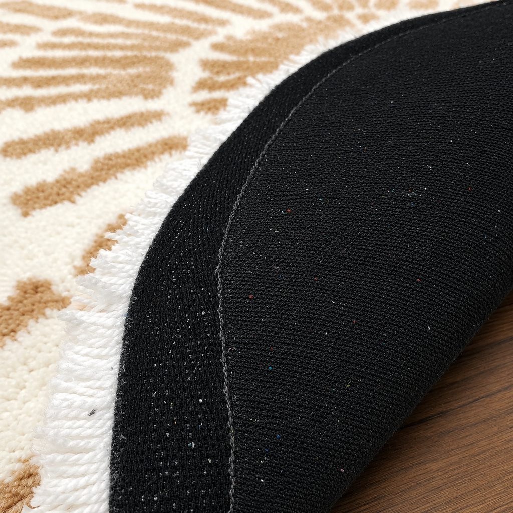 Avioni Home Atlas Collection - Moroccan Style Microfiber Round Carpet In Beige & White| Soft, Non-Slip, Easy to Clean