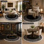 Avioni Home Atlas Collection - Greek Style Microfiber Round Carpet In Brown & White| Soft, Non-Slip, Easy to Clean
