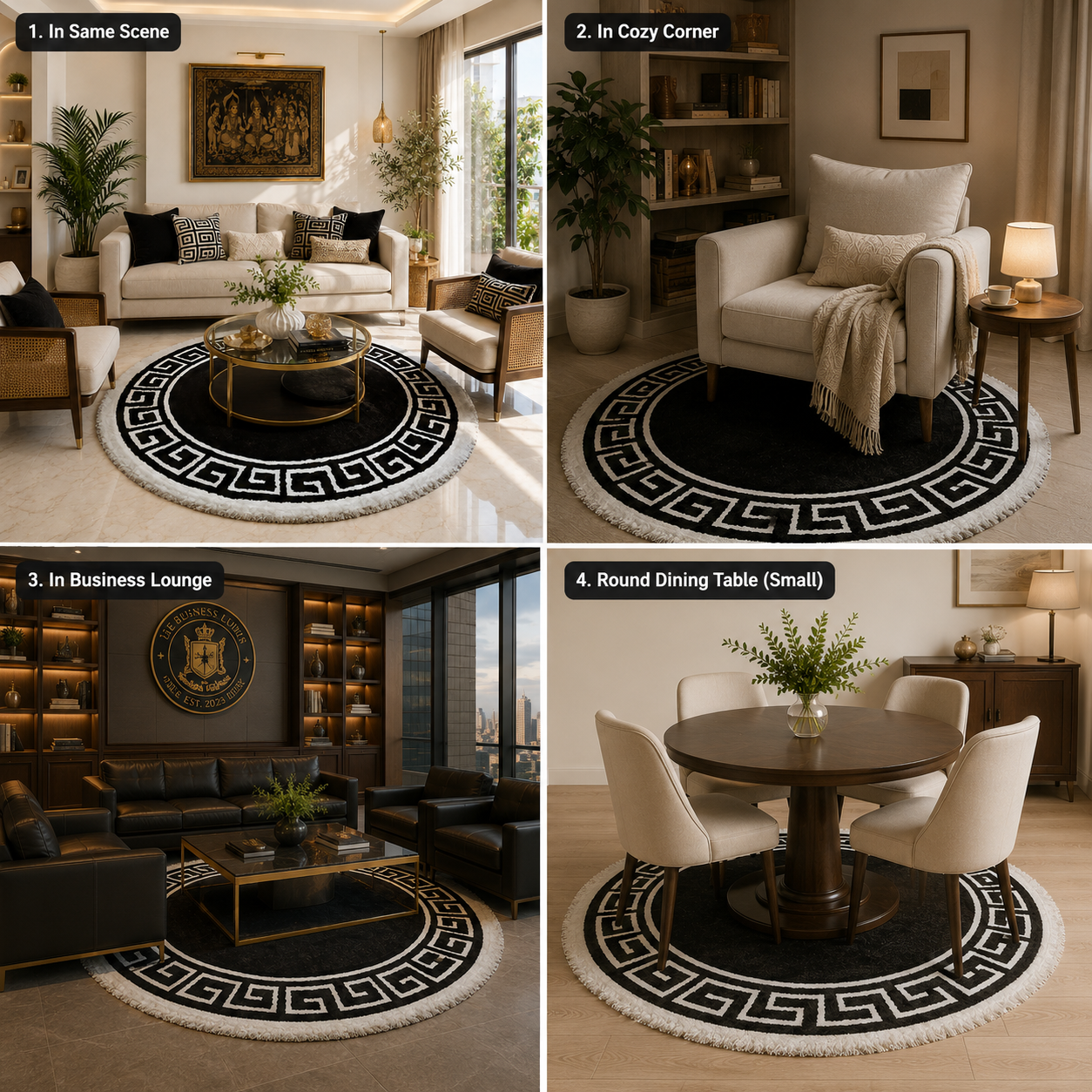 Avioni Home Atlas Collection - Greek Style Microfiber Round Carpet In Brown & White| Soft, Non-Slip, Easy to Clean