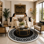 Avioni Home Atlas Collection - Greek Style Microfiber Round Carpet In Brown & White| Soft, Non-Slip, Easy to Clean