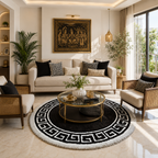 Avioni Home Atlas Collection - Greek Style Microfiber Round Carpet In Brown & White| Soft, Non-Slip, Easy to Clean
