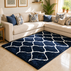 Avioni Atlas Collection- Micro Moroccan Lattice Carpet In Cream And Blue-Different Sizes