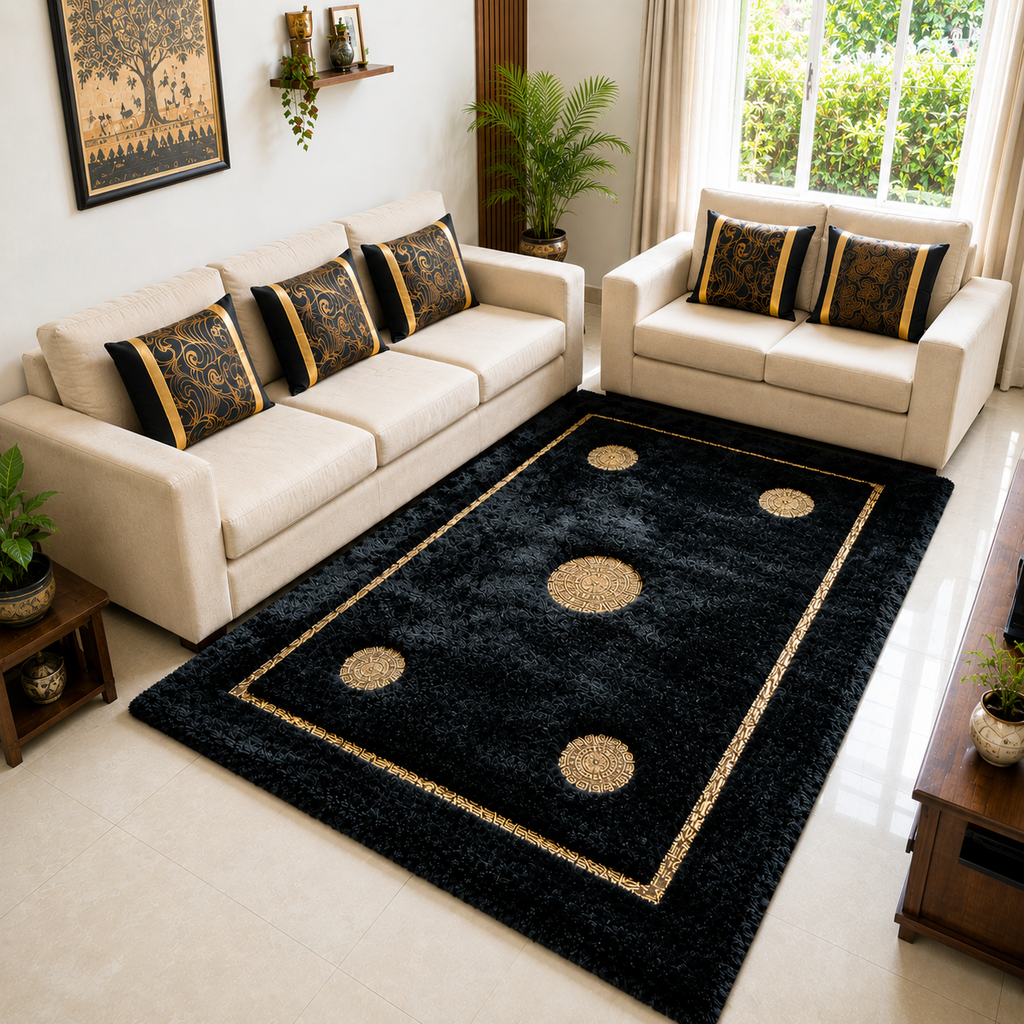 Avioni Divine Collection | Luxury Golden Touch With Black Soft And Plush Living Room Rugs | Different Sizes | Carpet for Living Room