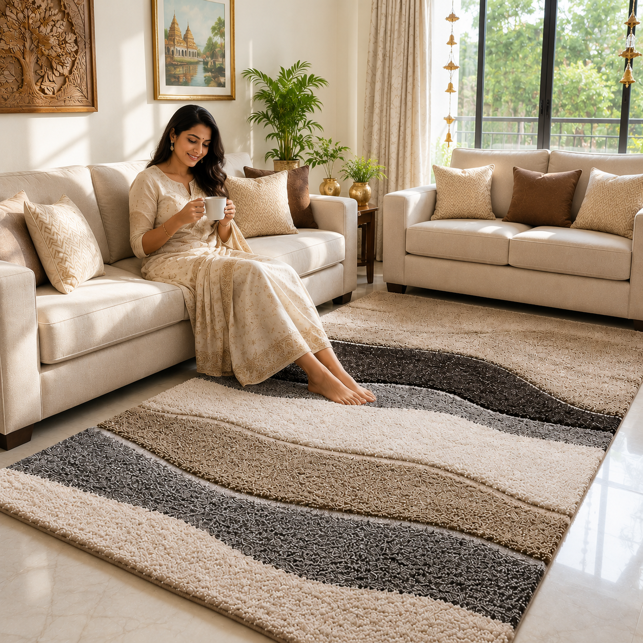 Avioni Atlas Collection- Micro Brown Waves Carpets In Different Colours-Different Sizes