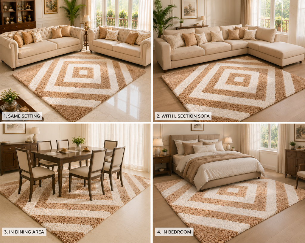 Avioni Home Atlas Collection - Moroccan Style Microfiber Carpet In Beige and White | Soft, Non-Slip, Easy to Clean
