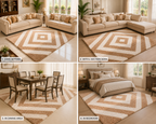 Avioni Home Atlas Collection - Moroccan Style Microfiber Carpet In Beige and White | Soft, Non-Slip, Easy to Clean