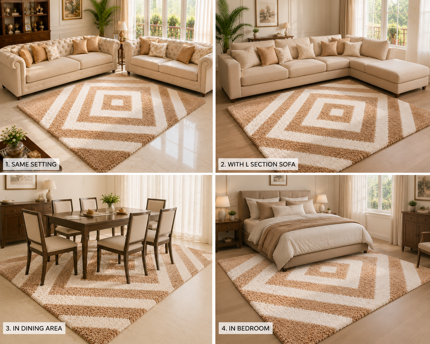 Avioni Home Atlas Collection - Moroccan Style Microfiber Carpet In Beige and White | Soft, Non-Slip, Easy to Clean