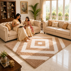 Avioni Home Atlas Collection - Moroccan Style Microfiber Carpet In Beige and White | Soft, Non-Slip, Easy to Clean