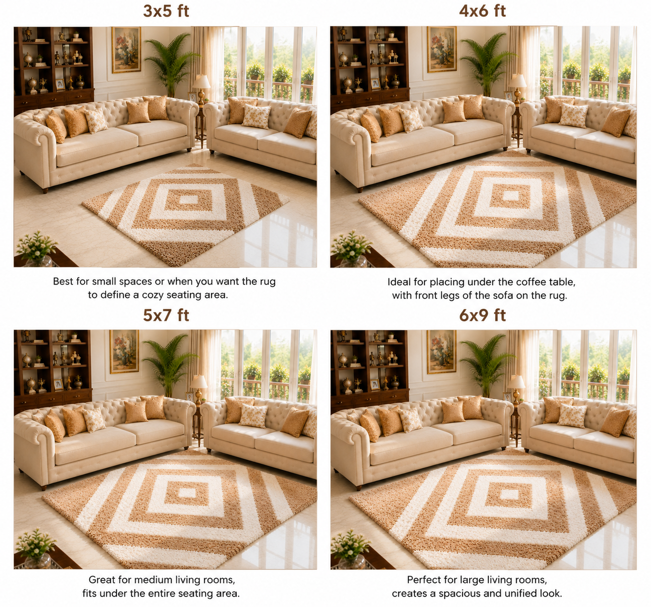 Avioni Home Atlas Collection - Moroccan Style Microfiber Carpet In Beige and White | Soft, Non-Slip, Easy to Clean
