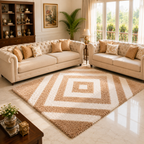 Avioni Home Atlas Collection - Moroccan Style Microfiber Carpet In Beige and White | Soft, Non-Slip, Easy to Clean