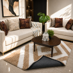 Avioni Home Atlas Collection - Moroccan Style Microfiber Carpet In Beige and White | Soft, Non-Slip, Easy to Clean