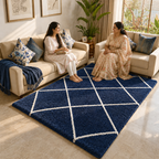 Avioni Home Atlas Collection - Moroccan Style Microfiber Carpet In Navy | Soft, Non-Slip, Easy to Clean