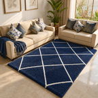 Avioni Home Atlas Collection - Moroccan Style Microfiber Carpet In Navy | Soft, Non-Slip, Easy to Clean