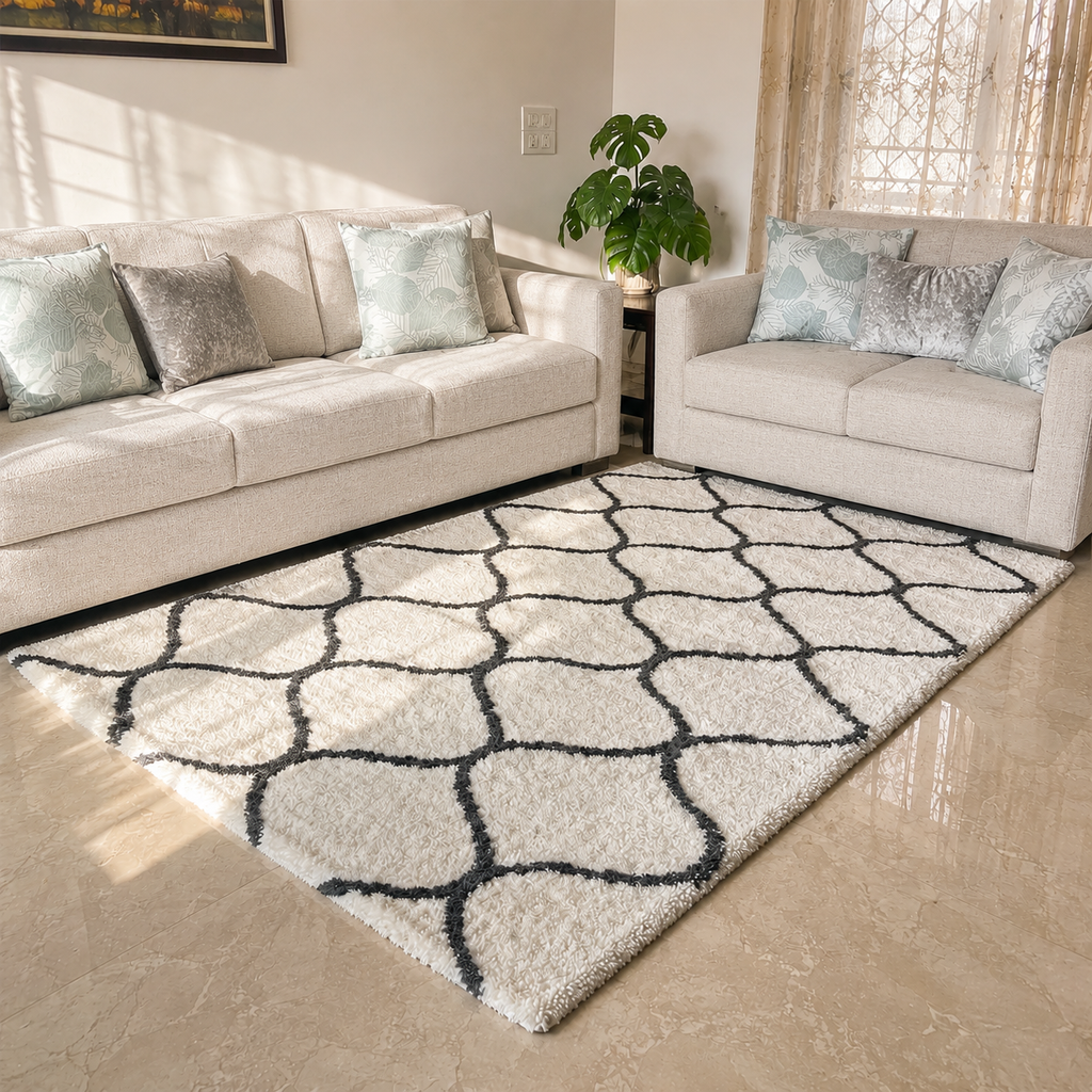 Avioni Atlas Collection- Micro Moroccan Lattice Carpets In Cream And Gray-Different Sizes