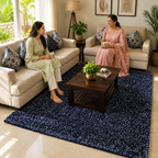 Avioni Home Atlas Collection - Moroccan Style Microfiber Carpet In Blue & White| Soft, Non-Slip, Easy to Clean