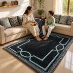 Avioni Luxury Collection- Plush Luxury Dark Grey and Aqua Tone Carpet with 3d Traditional Design -Different Sizes Shaggy Fluffy Rugs and Carpet for Living Room