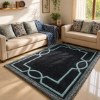 Avioni Luxury Collection- Plush Luxury Dark Grey and Aqua Tone Carpet with 3d Traditional Design -Different Sizes Shaggy Fluffy Rugs and Carpet for Living Room