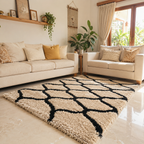 Avioni Home Atlas Collection - Moroccan Style Microfiber Carpet In Beige and Black | Soft, Non-Slip, Easy to Clean
