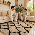 Avioni Home Atlas Collection - Moroccan Style Microfiber Carpet In Beige and Black | Soft, Non-Slip, Easy to Clean