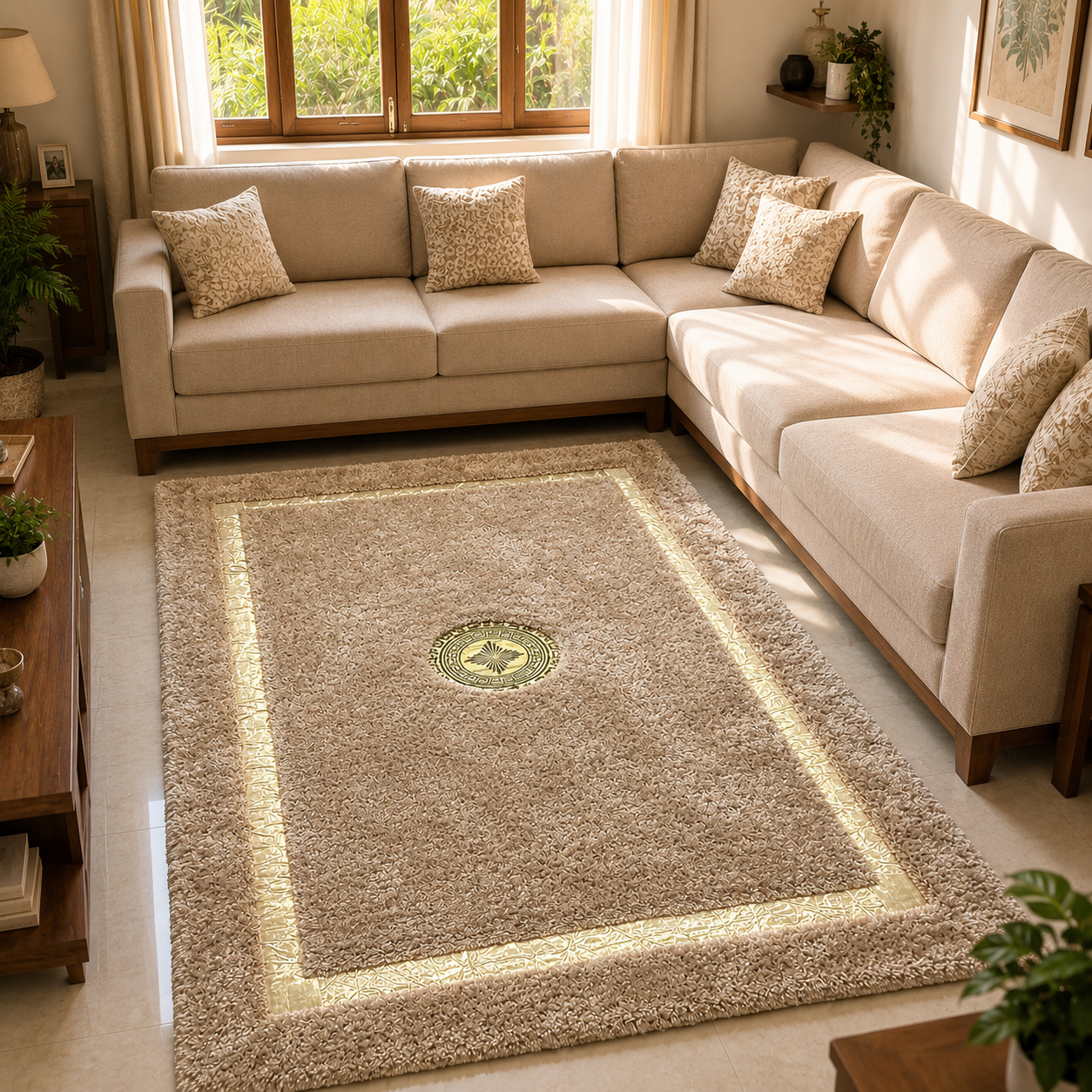 Avioni Divine Collection | Luxury Golden Touch With Beige/Brown Soft And Plush Handmade Living Room Rugs | Different Sizes | Carpet for Living Room