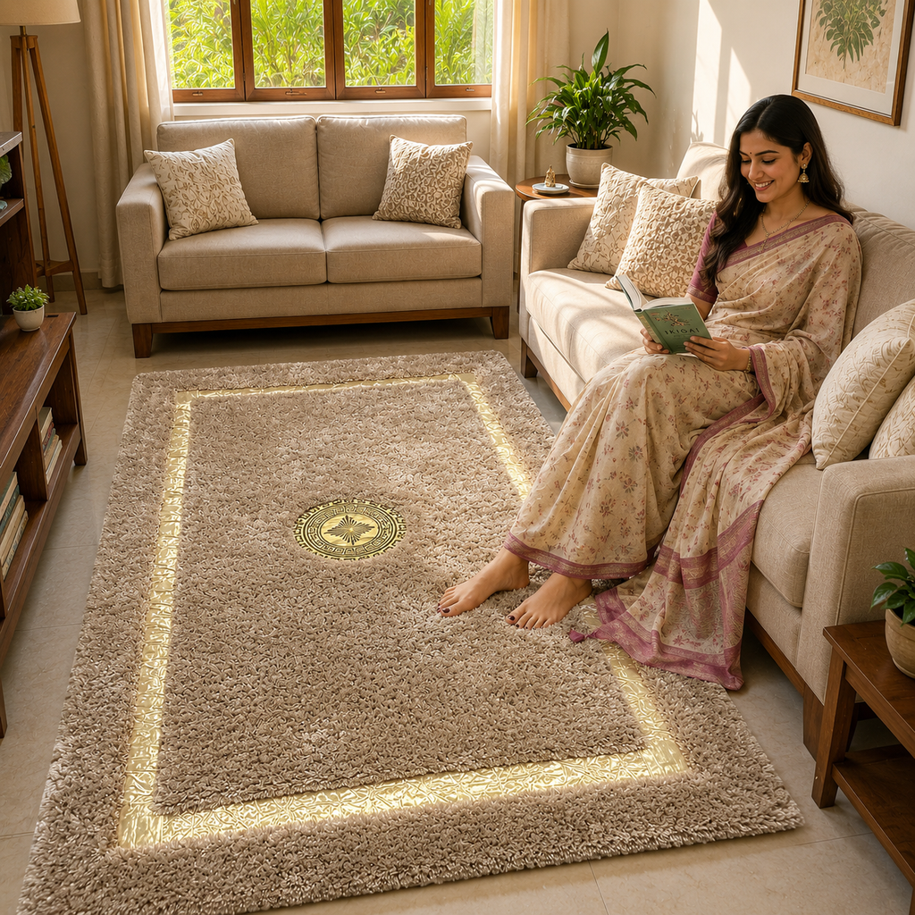 Avioni Divine Collection | Luxury Golden Touch With Beige/Brown Soft And Plush Handmade Living Room Rugs | Different Sizes | Carpet for Living Room