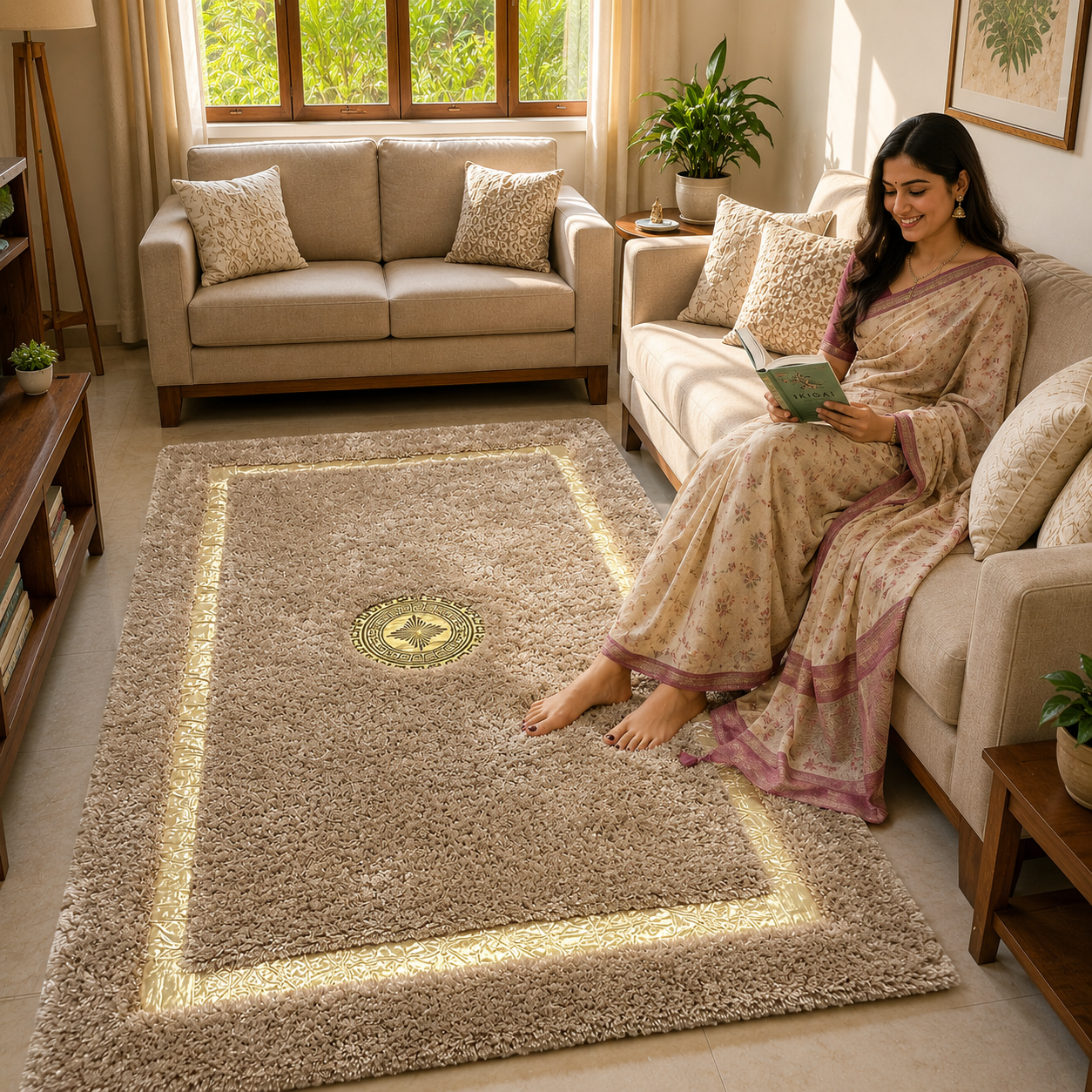 Avioni Divine Collection | Luxury Golden Touch With Beige/Brown Soft And Plush Handmade Living Room Rugs | Different Sizes | Carpet for Living Room