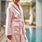 Avioni by Loomkart | Very Fine Export Quality Bath Robes in Pink With Hood in Avioni Zip-Packing Unisex