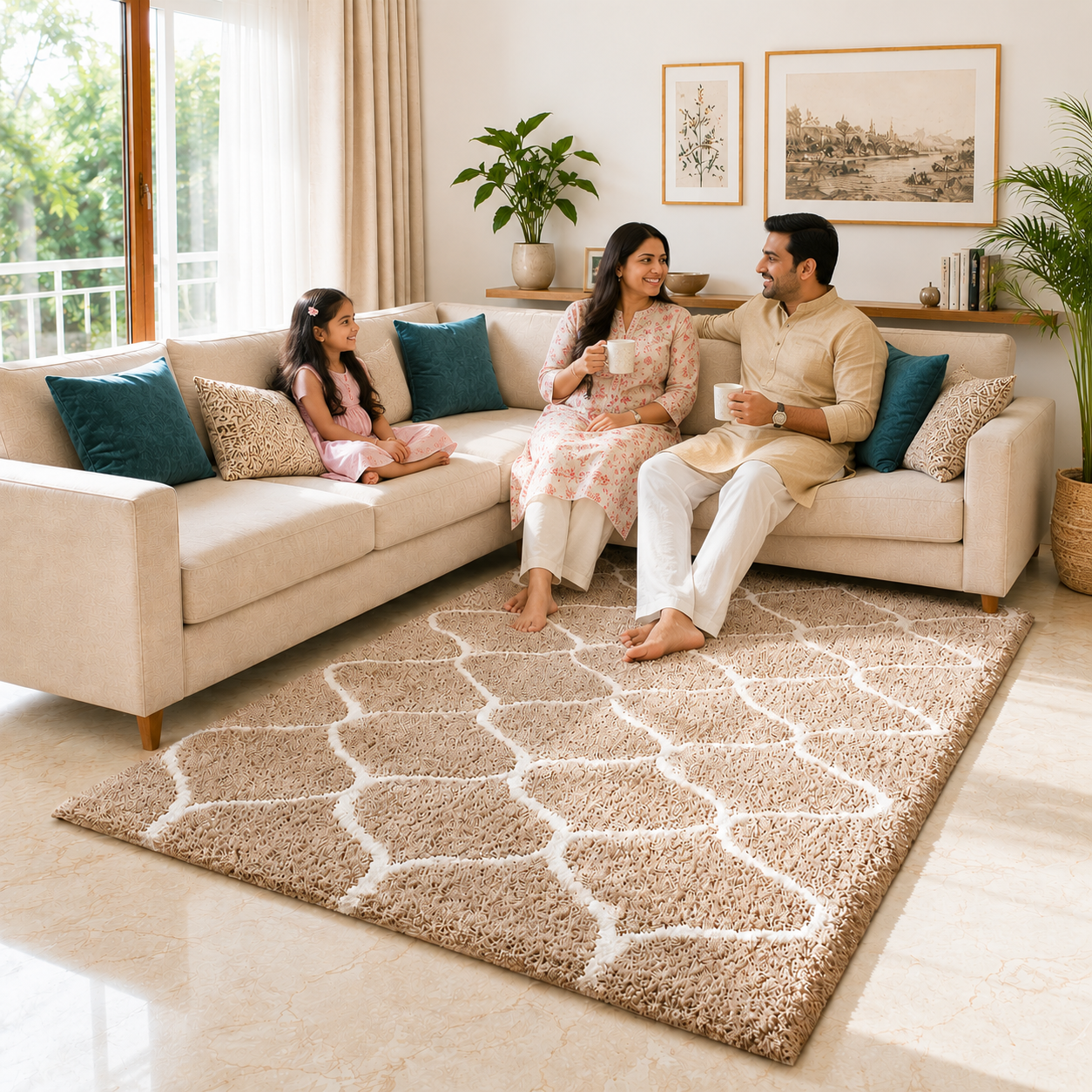 Avioni Atlas Collection- Micro Beige Moroccon Design Carpet -Different Sizes