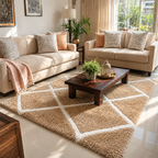 Avioni Home Atlas Collection - Moroccan Style Microfiber Carpet In Beige and White | Soft, Non-Slip, Easy to Clean