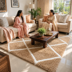 Avioni Home Atlas Collection - Moroccan Style Microfiber Carpet In Beige and White | Soft, Non-Slip, Easy to Clean