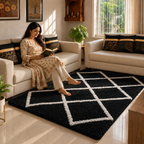 Avioni Home Atlas Collection - Modern Style Carpet In Black and White | Soft, Non-Slip, Easy to Clean