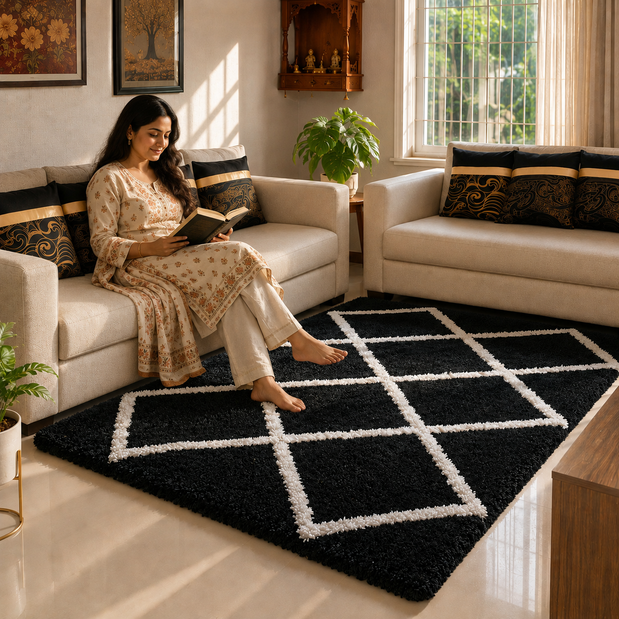 Avioni Home Atlas Collection - Modern Style Carpet In Black and White | Soft, Non-Slip, Easy to Clean