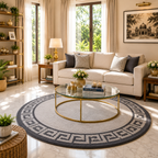 Avioni Home Atlas Collection - Greek Style Microfiber Round Carpet In Light and Dark Grey | Soft, Non-Slip, Easy to Clean