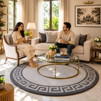 Avioni Home Atlas Collection - Greek Style Microfiber Round Carpet In Light and Dark Grey | Soft, Non-Slip, Easy to Clean