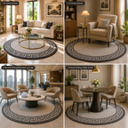 Avioni Home Atlas Collection - Greek Style Microfiber Round Carpet In Light and Dark Grey | Soft, Non-Slip, Easy to Clean