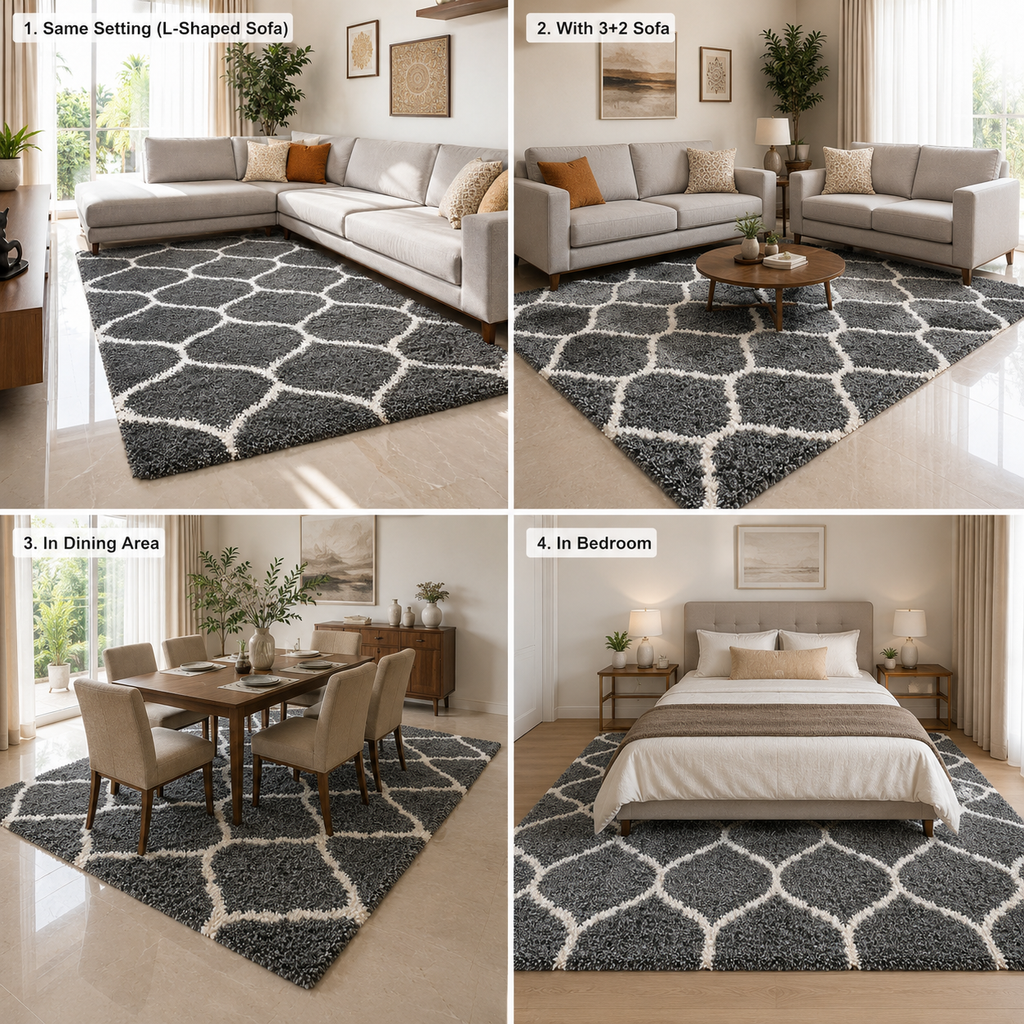 Avioni Atlas Collection- Micro Dark Gray Moroccon Design Carpet -Different Sizes