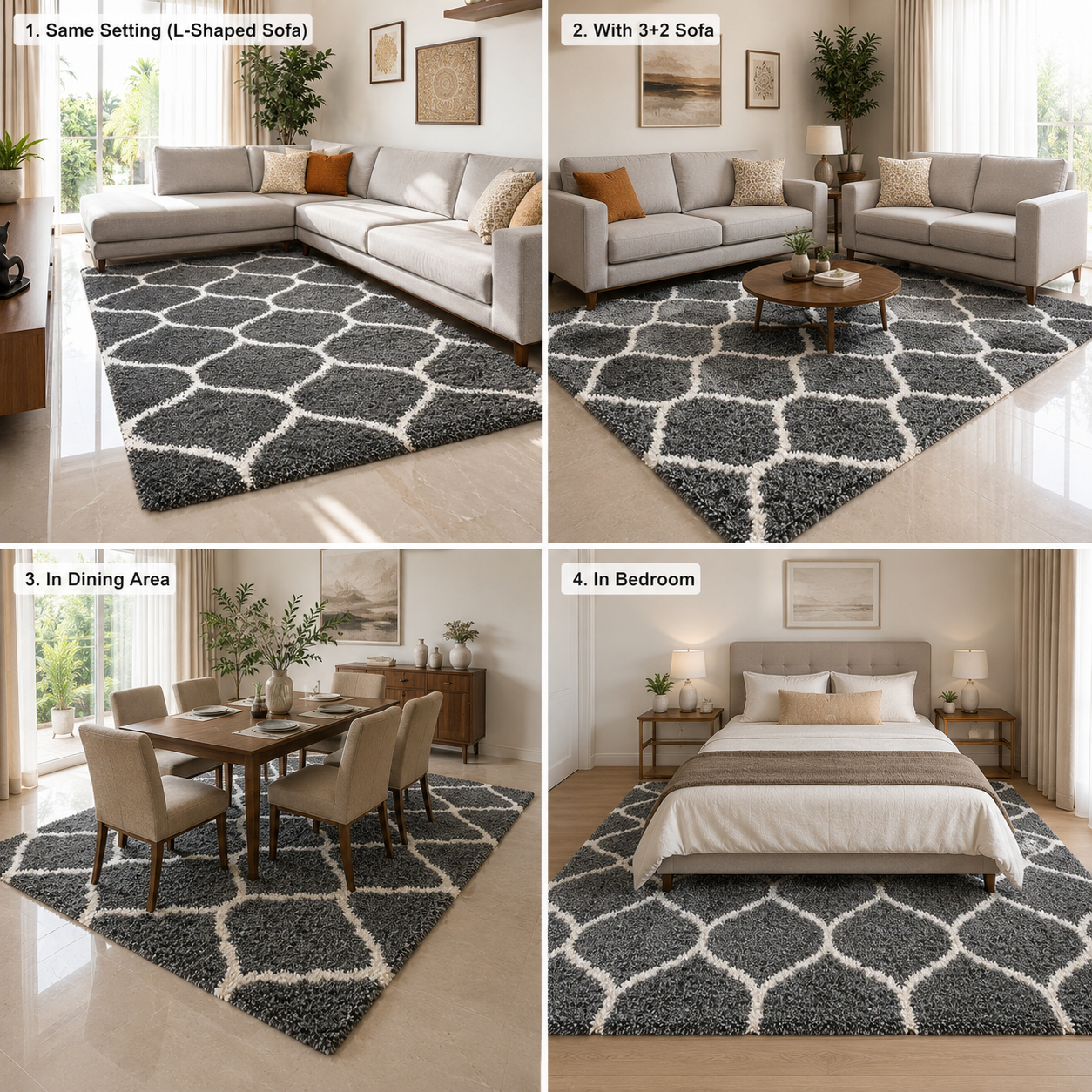 Avioni Atlas Collection- Micro Dark Gray Moroccon Design Carpet -Different Sizes