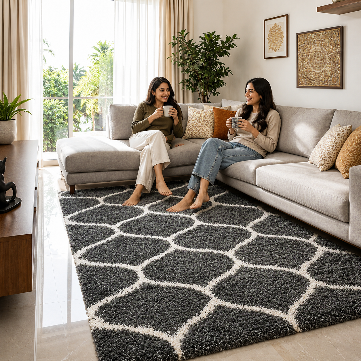 Avioni Atlas Collection- Micro Dark Gray Moroccon Design Carpet -Different Sizes