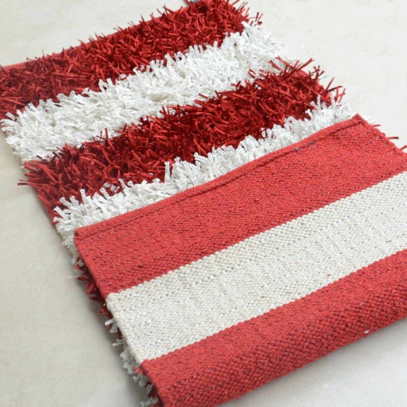 Diwali Special Pooja Mat/ Bed Side Runner /Shaggy Rugs (56 cm X 140 cm) Red And White By Avioni