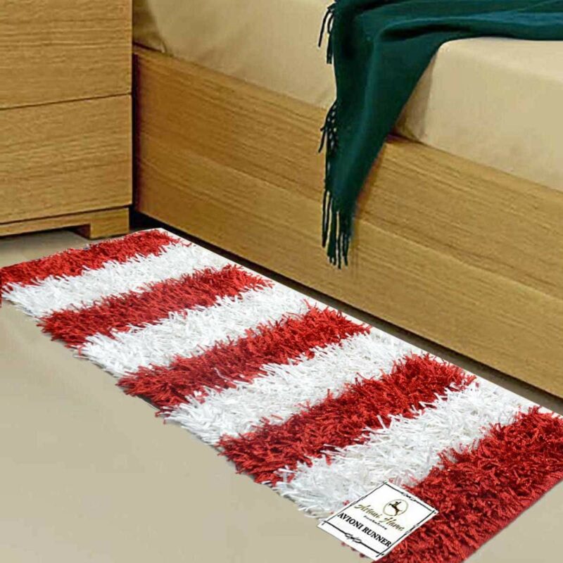 Diwali Special Pooja Mat/ Bed Side Runner /Shaggy Rugs (56 cm X 140 cm) Red And White By Avioni