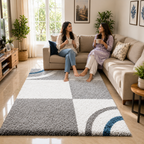 Avioni Atlas Collection- Micro Cream And Blue Abstract Design Carpet -Different Sizes