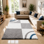 Avioni Atlas Collection- Micro Cream And Blue Abstract Design Carpet -Different Sizes
