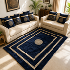 Avioni Divine Collection | Luxury Golden Touch With Blue Border Soft And Plush Handmade Living Room Rugs | Different Sizes | Carpet for Living Room