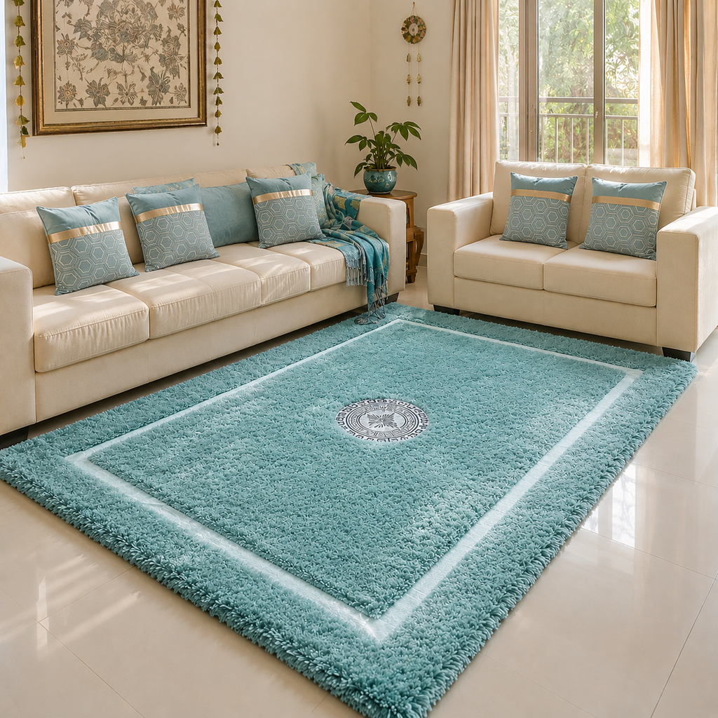Avioni Divine Collection | Luxury Silver Touch With Aqua Soft And Plush Handmade Living Room Rugs | Different Sizes | Carpet for Living Room