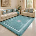 Avioni Divine Collection | Luxury Silver Touch With Aqua Soft And Plush Handmade Living Room Rugs | Different Sizes | Carpet for Living Room