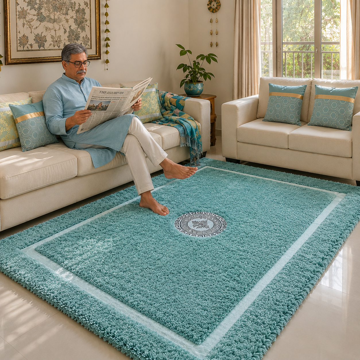 Avioni Divine Collection | Luxury Silver Touch With Aqua Soft And Plush Handmade Living Room Rugs | Different Sizes | Carpet for Living Room