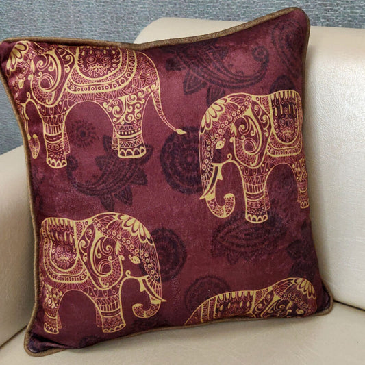 Cushion Cover with Filler – Traditional Design Elephants – 40cm x 40cm (~16″ x 16″) – Set of 2